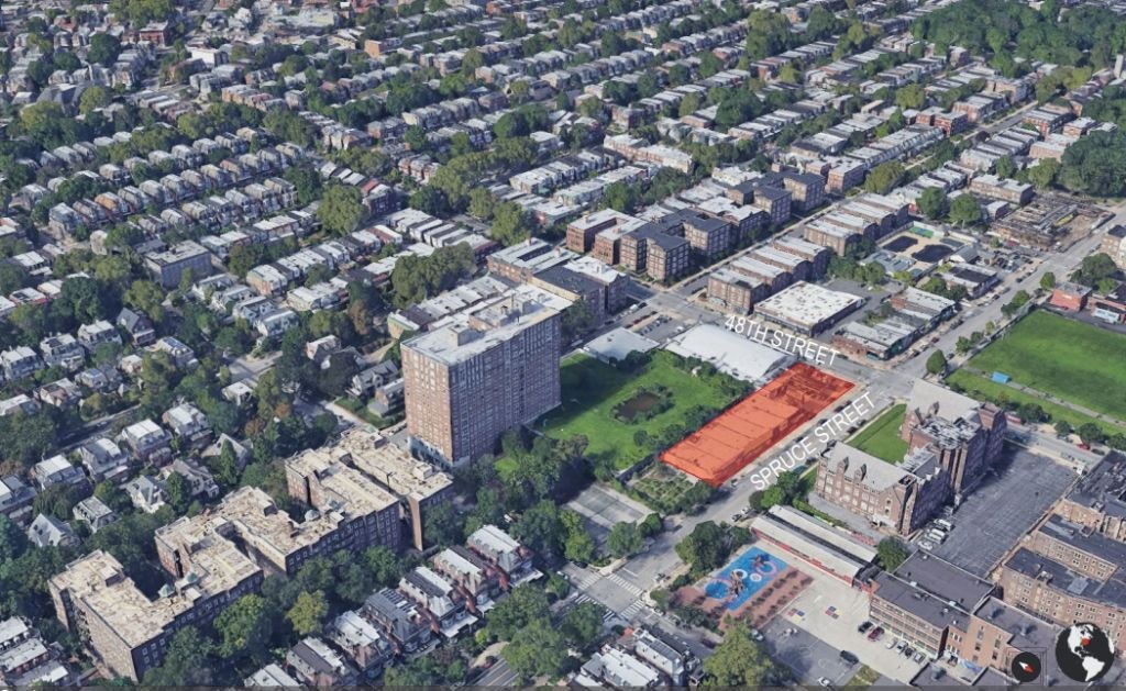 Aerial — site outlined at 48th & Spruce